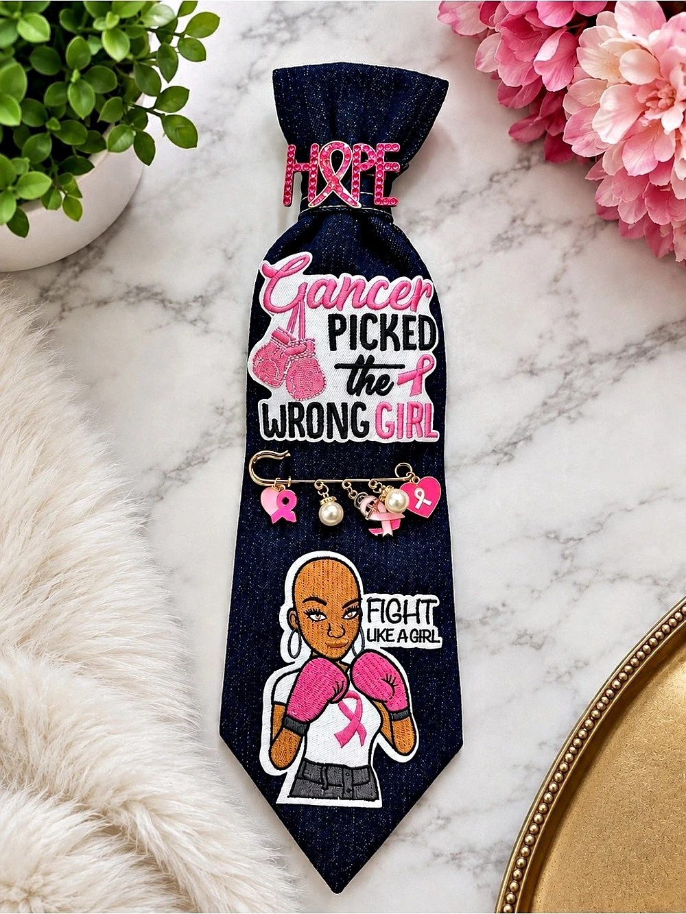 Navy denim & Pink Graphic Necktie
